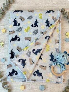 Parent's Choice Dinosaur Baby Blanket Fleece Blue Boy 30x36 EUC